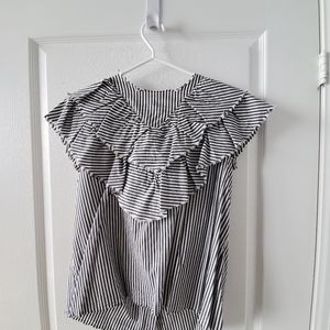 ZARA Grey/White Stripe Ruffled Shirt